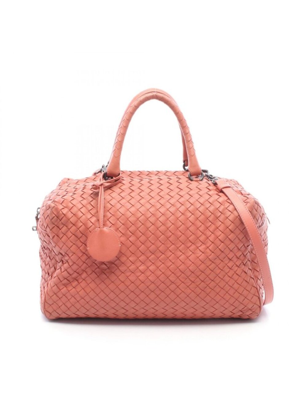Bottega Veneta Intrecciato 2-Way Coral Orange Lambskin Boston Bag
